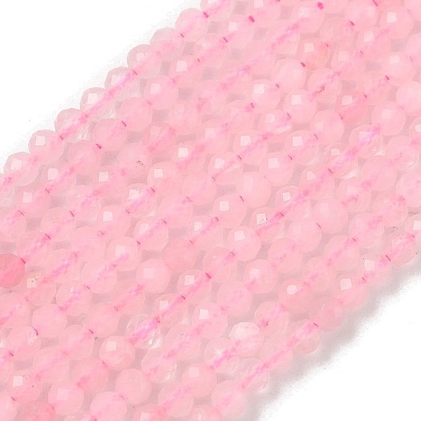 Natural Rose Quartz Beads Strands, Faceted Round, 3Mm, Hole: 0.8Mm, About 118-130Pcs/Strand, 14.96 Inch(38Cm)-image