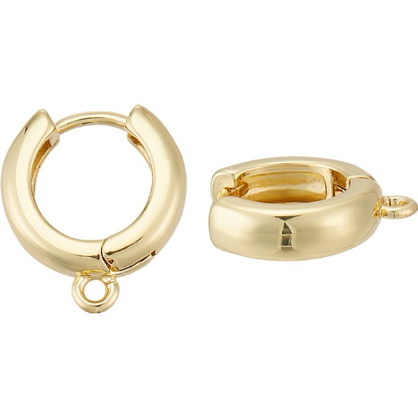 5Pairs Brass Hoop Earring Findings, With Horizontal Loop, Cadmium Free & Nickel Free & Lead Free, Long-Lasting Plated, Ring, Real 18K Gold Plated, 7 Gauge, 13.5X12X3.5Mm, Hole: 1.2Mm, Pin: 0.8Mm-image
