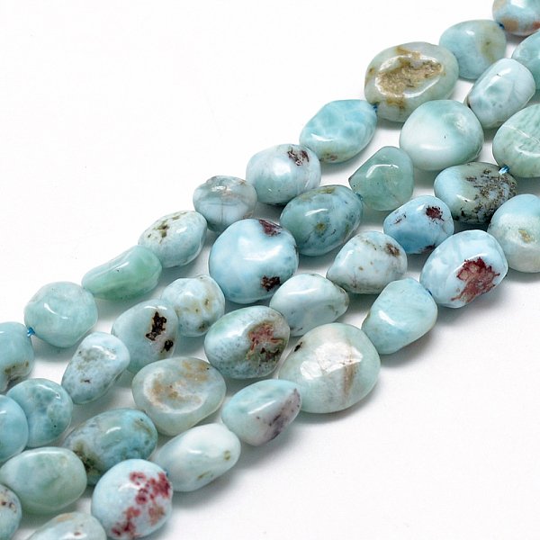 Natural Larimar Beads Strands, Grade A, Nuggets, 8-15X7-12X4-12Mm, Hole: 1Mm, About 30-45Pcs/Strand, 15.7 Inch-image