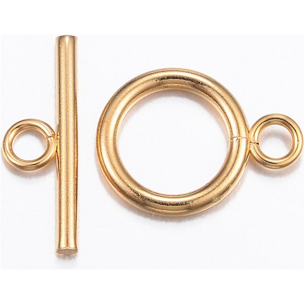 304 Stainless Steel Toggle Clasps, Real 18K Gold Plated, Ring: 18.5X13.5X2Mm, Hole: 3Mm, Bar: 20X7X2Mm, Hole: 3Mm-image