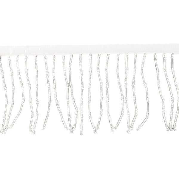 Ruban En Polyester De 2 MèTre, Bordure En Dentelle à Pampilles Et Perles De Verre, Accessoires De VêTements, Blanc, 2-1/2 Pouce (65 Mm), 2 MèTres / Ensemble-image