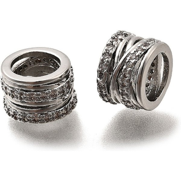 Messing Micro Pave Klare Zirkonia EuropäIsche Perlen, GroßLoch Perlen, Kolumne, Platin Farbe, 7X10.5 Mm, Bohrung: 6.8 Mm-image