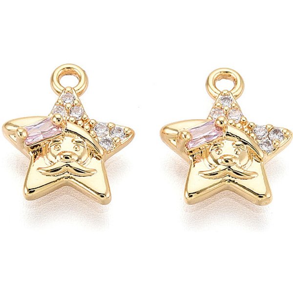Messing Mikro Ebnen Zirkonia Charme, Stern, Langlebig Plattiert, Nickelfrei, Echtes 18K Vergoldet, Neblige Rose, 12.5X10.5X4 Mm, Bohrung: 1.4 Mm-image