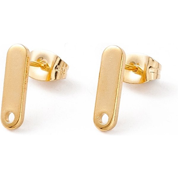 201 Clous D'oreilles En Acier Inoxydable Avec Trou, éPingles Et Poussoirs D'oreilles En Acier Inoxydable 304, Rectangle, VéRitable 24K Plaqué Or, 12X3.5Mm, Trou: 1.4Mm, Pin: 0.8 Mm-image