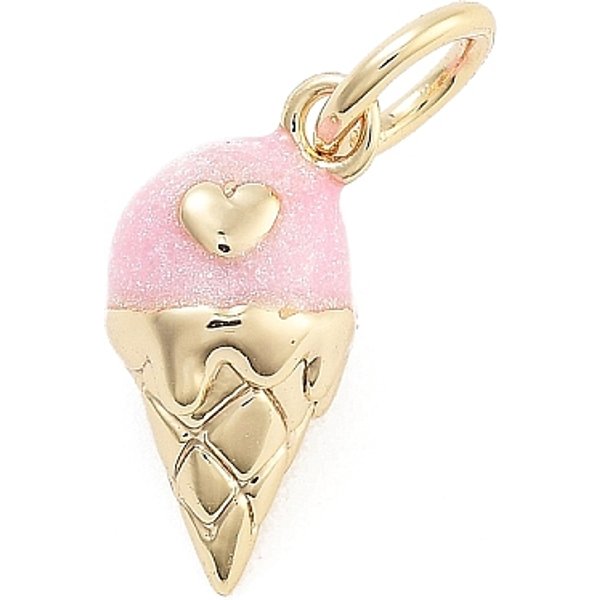 Rack Plating Brass Enamel Charms, Cadmium Free & Lead Free, Long-Lasting Plated, Real 18K Gold Plated, Ice Cream, 11.5X6X5.5Mm, Hole: 3Mm-image