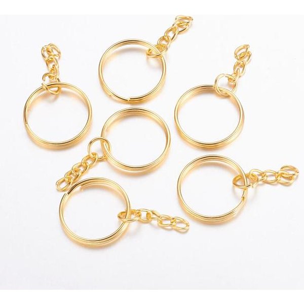 Iron Split Key Rings, With Curb Chains, Keychain Clasp Findings, Golden, 25X2Mm-image