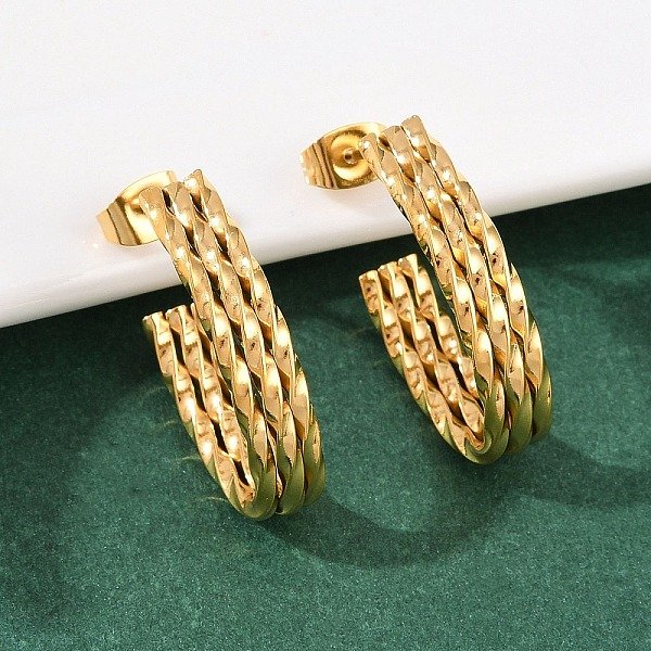 Ovale Ohrstecker Aus 304 Edelstahl, Ionenbeschichtung (Ip), Echtes 18K Vergoldet, 24.5X17.5X5.5 Mm-image