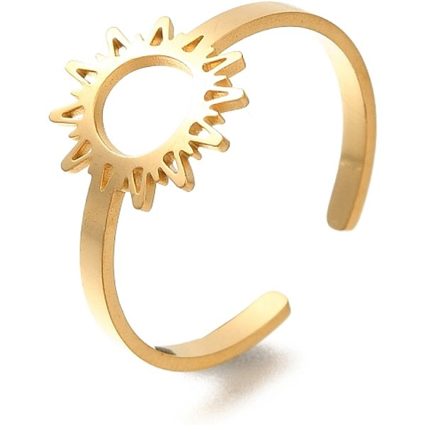 Bagues en acier inoxydable 304 pour femmes, tournesols évidés, véritable 18k plaqué or, 12mm, diamètre intérieur: 19.5 mm
