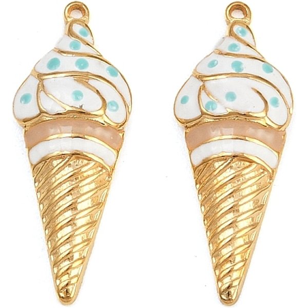 304 Stainless Steel Enamel Pendants, Ice Cream, Real 18K Gold Plated, Green, 24X9X3Mm, Hole: 1Mm-image