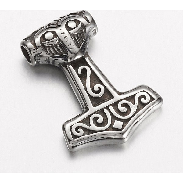 AnhäNger Aus Edelstahl 304, Thors Hammer, Antik Silber Farbe, 29.5X21X7 Mm, Bohrung: 3.5 Mm-image