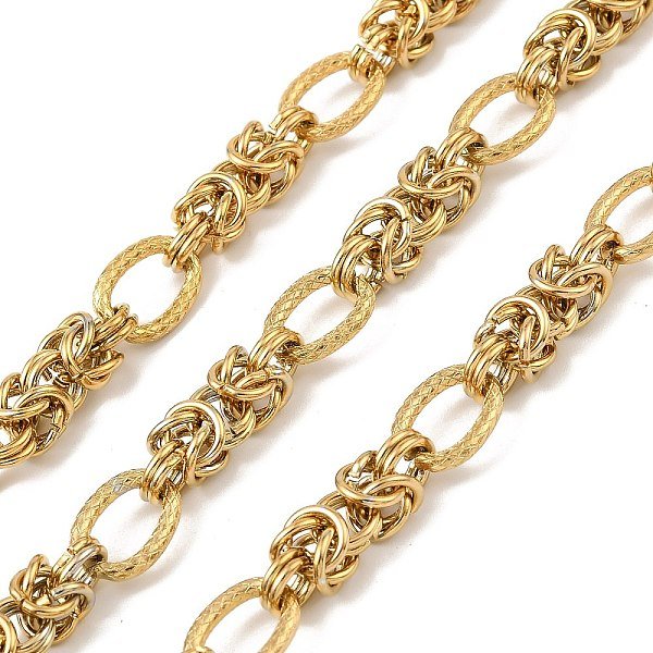 304 Stainless Steel Oval With Knot Link Chains Chains, Ion Plating(Ip), Unwelded, With Spool, Real 18K Gold Plated, Link: 12X9.5X2Mm And 22X7X7Mm, About 16.40 Feet(5M)/Roll-image