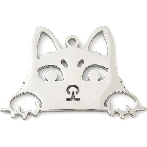 Pendentifs En Acier Inoxydable 304, Breloque En Forme De Chat Creux, Couleur Inoxydable, 20X30X1.5Mm, Trou: 1.5Mm-image