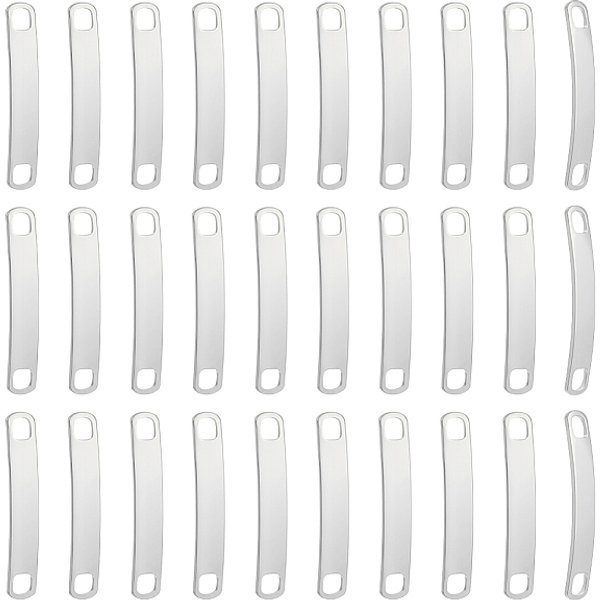 201 Stainless Steel Links/Connectors, Curved Rectangle, Stamping Blank Tag, Stainless Steel Color, 25X4X0.8Mm, Hole: 3X2.5Mm, 100Pcs/Set-image
