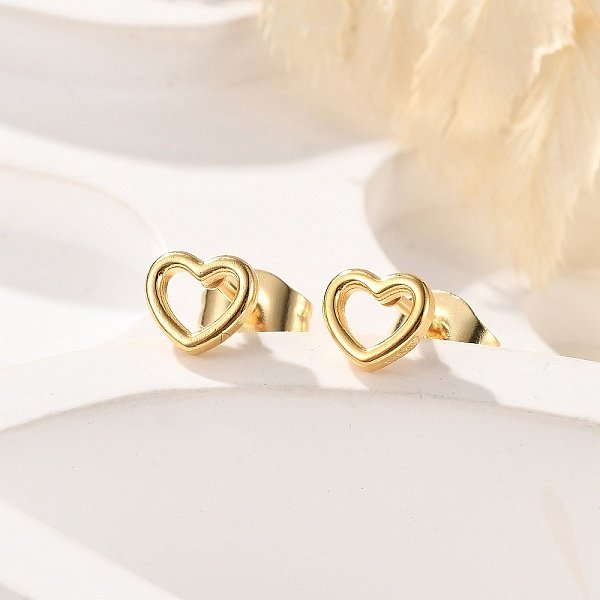 Boucles D'oreilles à Tige En Acier Inoxydable 304 Plaqué Sous Vide Pvd En Forme De CœUr Creux Pour Femmes, Or, 5.5X6Mm, Pin: 0.8 Mm-image