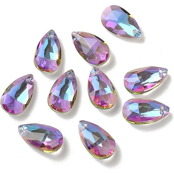 Faceted Teardrop Glass Pendants, Dark Orchid, 16X9X5Mm, Hole: 1Mm-image