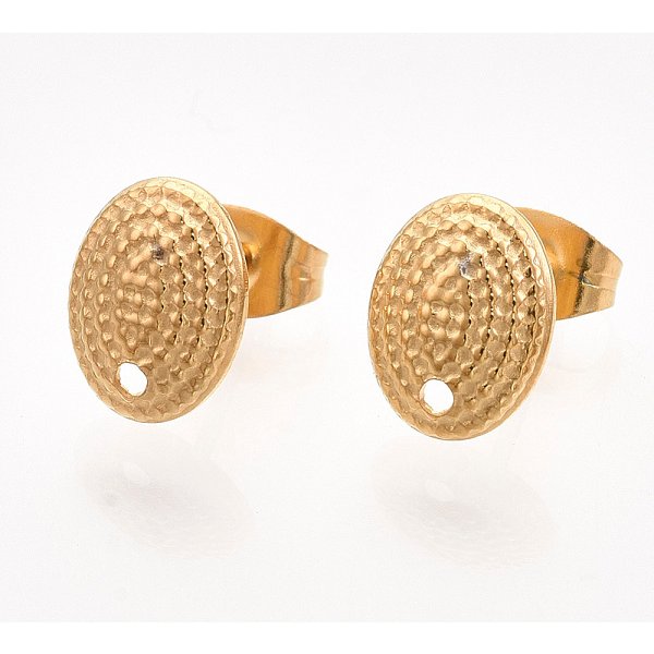 Boucles D'oreilles à Tige En Acier Inoxydable 304, Avec Poussoirs D'oreilles / Fermoirs De Boucles D'oreilles, Ovale, Or, 9.5X7.5Mm, Trou: 1Mm, Pin: 0.7 Mm-image