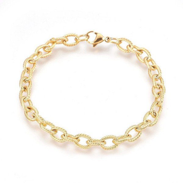 Braccialetti A Catena In Acciaio Inossidabile Placcato Ionico (Ip) 304, Texture, Con Chiusure Moschettone, Oro, 8-3/8 Pollice (21.4 Cm), 6.5Mm-image
