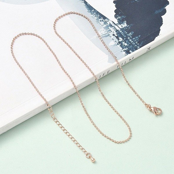 1.5MM Brass Ball Chain Necklaces, Lead Free & Cadmium Free, Long-Lasting Plated, Rack Plating, Rose Gold, 17.80 Inch(45.2Cm)-image