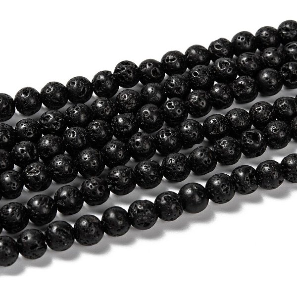 Brins De Perles Rondes En Pierre De Lave Naturelle, 6Mm, Trou: 1Mm, Environ 60-63 Pcs/Chapelet, 15.7 Pouce-image