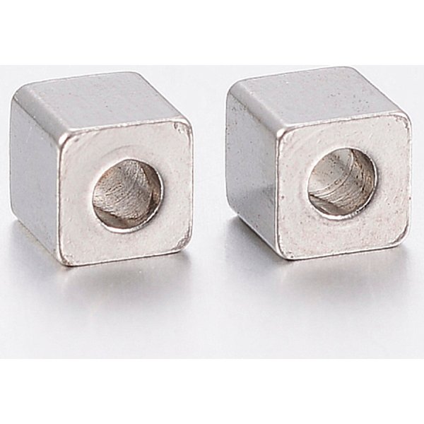 Perlas De Acero Inoxidable 304 Resistentes Al Deslustre, Cubo, Color Acero Inoxidable, 5X5X5Mm, Agujero: 3 Mm-image