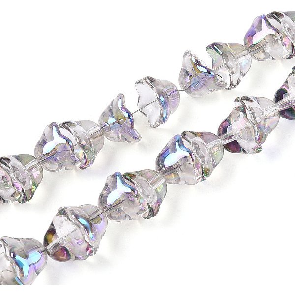 Galvanisieren Transparente Glasperlen SträNge, Blume, Medium Lila, 11-12X8 Mm, Bohrung: 1.2 Mm, Ca. 101-102 Stk. / Strang, 29.92 Zoll (76 Cm)-image