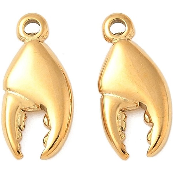 304 Stainless Steel Charms, Crab Claw Charm, Golden, 15X7X2.5Mm, Hole: 1.2Mm-image