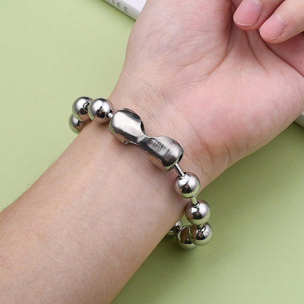 Pulseras De Cadena De Bolas De Acero Inoxidable 304 Que No Se Deslustran, Cadena De Etiqueta, Color Acero Inoxidable, 8-1/2 Pulgada (21.5 Cm), 10Mm-image