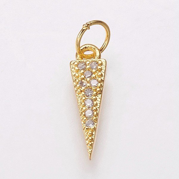 Brass Micro Pave Cubic Zirconia Charms, Triangle, Clear, Golden, 13.5X4X2Mm, Hole: 3.5Mm-image
