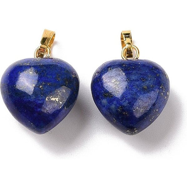 Ciondoli Di Lapislazzuli Tinti Naturali, Con I Risultati In Ottone Tono Oro, Fascino Cuore, 18X15-15.5X6-8Mm, Foro: 6X3 Mm-image