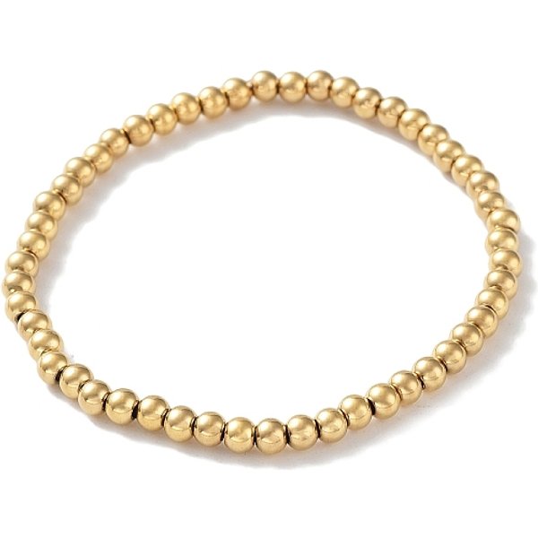 316 Surgical Stainless Steel Round Beaded Stretch Bracelets, Golden, Inner Diameter: 2-1/8 Inch(5.3Cm), Wide: 4Mm-image