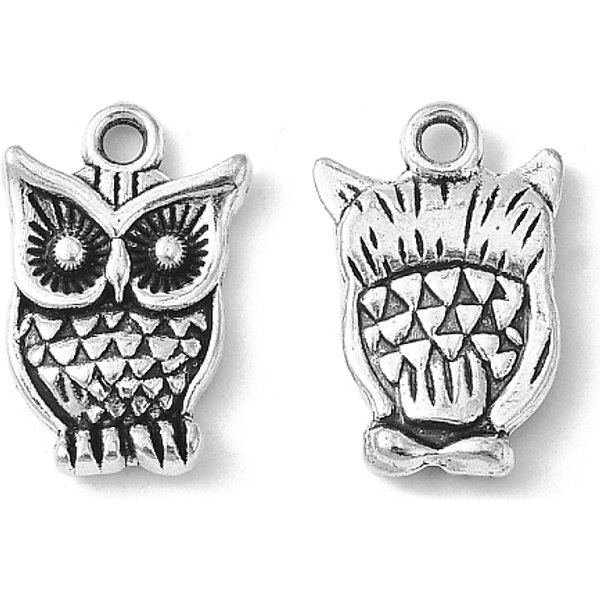 Zinc Tibetan Style Alloy Pendants, Halloween, Cadmium Free & Nickel Free & Lead Free, Owl, Antique Silver Color, About 16Mm Long, 10Mm Wide, 3Mm Thick, Hole: 1.5Mm-image
