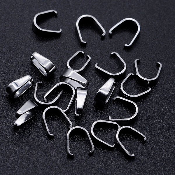 Tarnish Resistant 201 Stainless Steel Snap On Bails, Stainless Steel Color, 7X5X3Mm, Pin: 0.5Mm-image