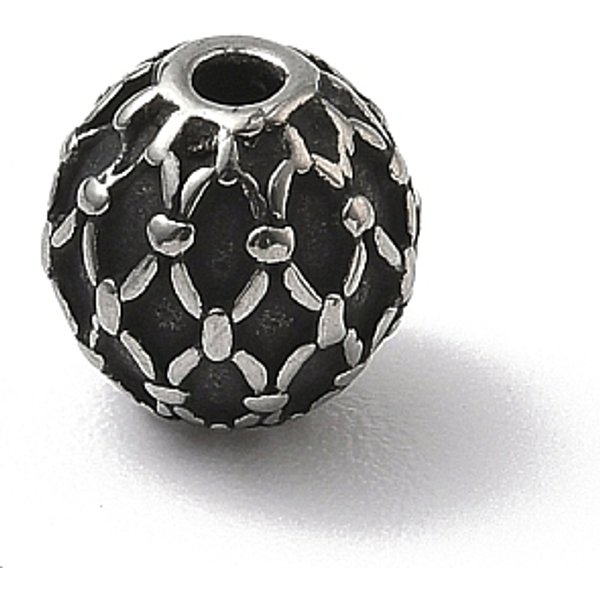 304 Stainless Steel Beads, Round, Antique Silver, 8Mm, Hole: 1.8Mm-image