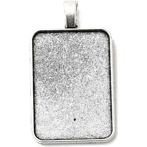 AleacióN De Estilo Tibetano Colgante CabujóN Ajustes, Sin Plomo Y Cadmio, Tazas De Bisel De Borde Liso, RectáNgulo, Plata Antigua, Bandeja: 23X33 Mm, 44X25X2Mm, Agujero: 4X7 Mm, Aproximamente 185 Pc / Kg-image
