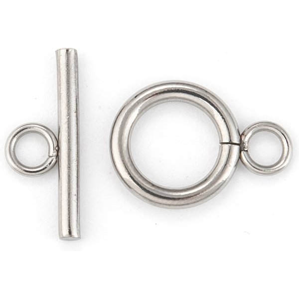 Tarnish Resistant 304 Stainless Steel Toggle Clasps, Stainless Steel Color, Ring: 16.5X12X2Mm, Hole: 3Mm, Bar: 18X7X2Mm, Hole: 3Mm-image