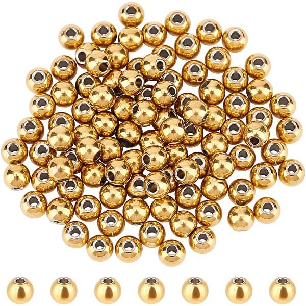 Abstandsperlen aus Edelstahl 304, Runde, golden, 4x3.5 mm, Bohrung: 1.2 mm, 100 Stück / Karton