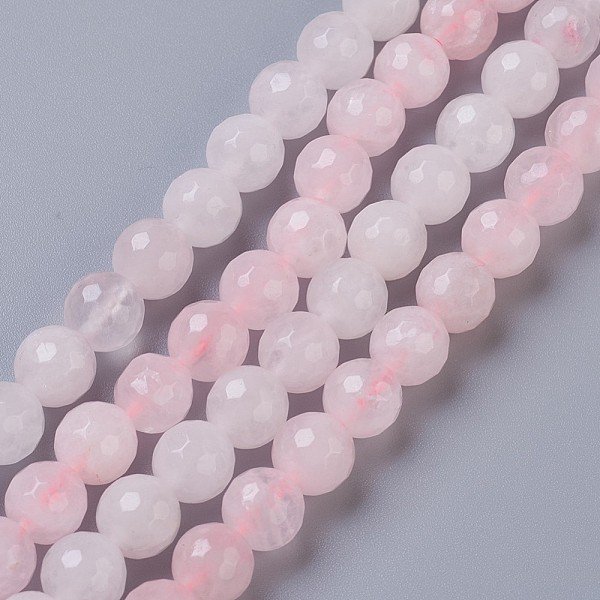 Chapelets De Perles En Quartz Rose Naturel, Facette, Ronde, 8Mm, Trou: 1Mm, Environ 47 Pcs/Chapelet, 14.76 Pouce-image