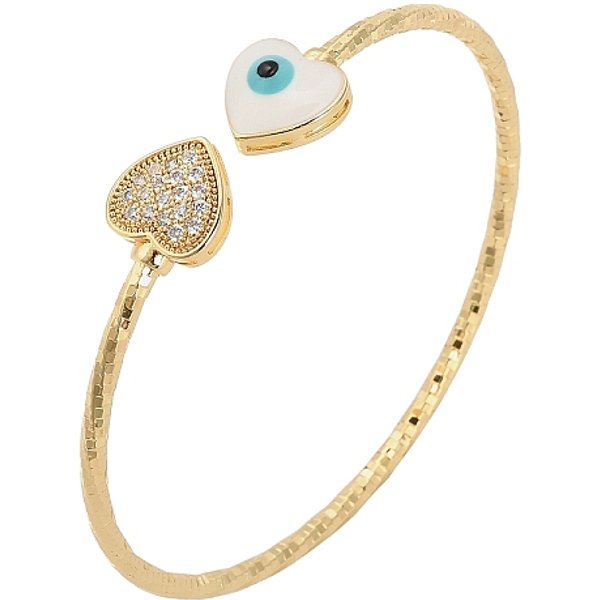 Messing-Armreife Mit Mikropflaster Und Klaren Zirkonia FüR Damen, Mit Emaille, Echtes 18K Vergoldet, Herz, Innendurchmesser: 2-1/4X2-1/8 Zoll (5.7X5.3 Cm)-image