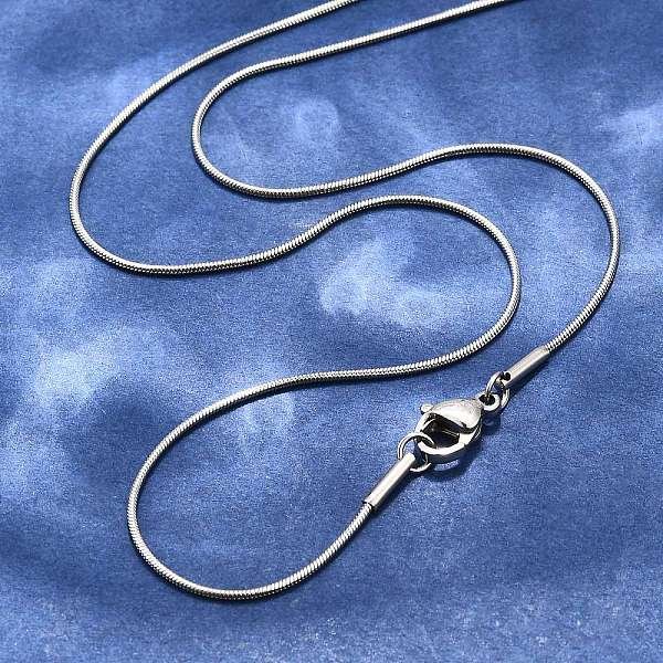 Tarnish Resistant Trendy Men's 304 Stainless Steel Snake Chain Necklaces, with Lobster Clasps, Stainless Steel Color, 17.3 inch(43.9cm), 0.9mm