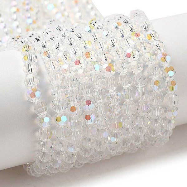Electroplate Transparent Glass Beads Strands, Faceted, Round, Rainbow Plated, Clear Ab, 4Mm, Hole: 0.7Mm, About 87-93Pcs/Strand, 32-33Cm-image
