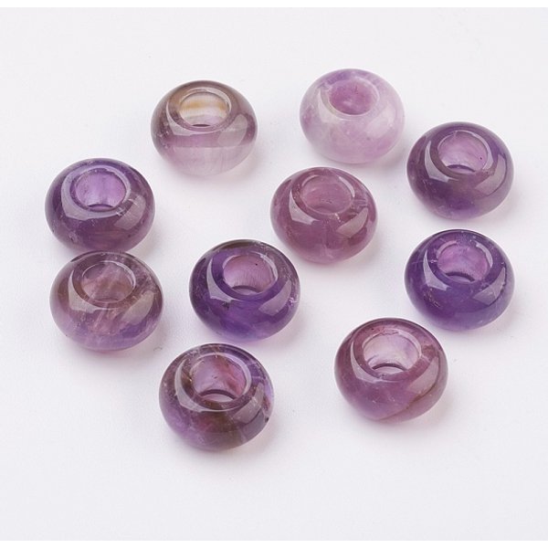 NatüRliche Amethyst EuropäIschen Perlen, GroßLoch Perlen, Rondell, 14X7-8 Mm, Bohrung: 6 Mm-image