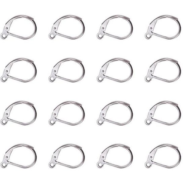 Tarnish Resistant 304 Stainless Steel Leverback Earring Findings, With Loop, Stainless Steel Color, 15X10X2Mm, Hole: 1.5Mm-image