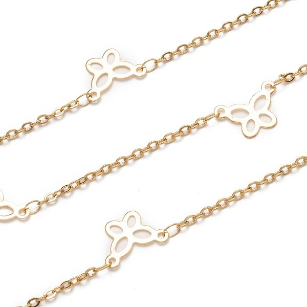 Ion Plating(Ip) 304 Stainless Steel Butterfly Link Cable Chains, Soldered, With Spool, Golden, Link: 2.5X2X0.5Mm, Butterfly: 14X10X0.5Mm, About 16.4 Feet(5M)/Roll-image