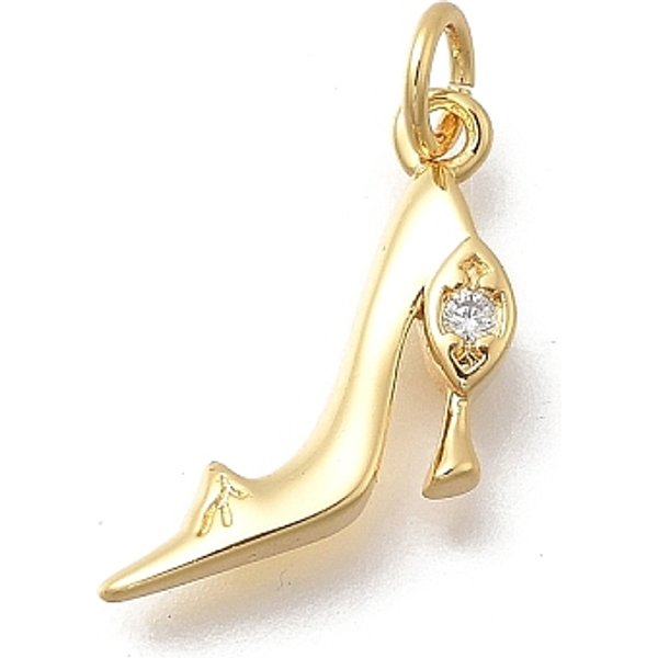 Pendentifs Avec Zircon Cubiques à Micro-PavéS En Laiton, Breloques Pour Talons Hauts, Sans Cadmium Et Sans Plomb, CréMaillèRe Plaquage, Plaqué Longue DuréE, VéRitable 18K Plaqué Or, Avec Anneau De Jonction, Clair, 13X17X3Mm, Trou: 3.5Mm-image