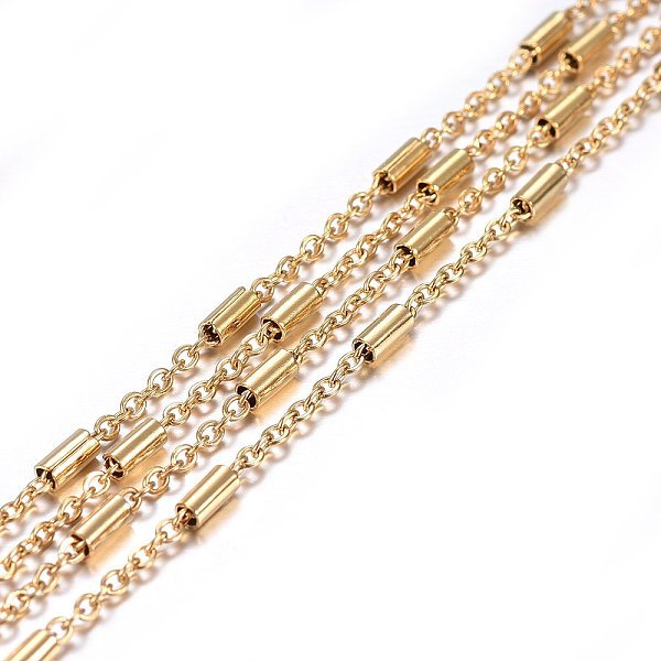 Handmade Ion Plating(IP) 304 Stainless Steel Link Chains, with Spool, Soldered, Golden, 2x1.5x0.4mm, about 32.8 Feet(10m)/roll