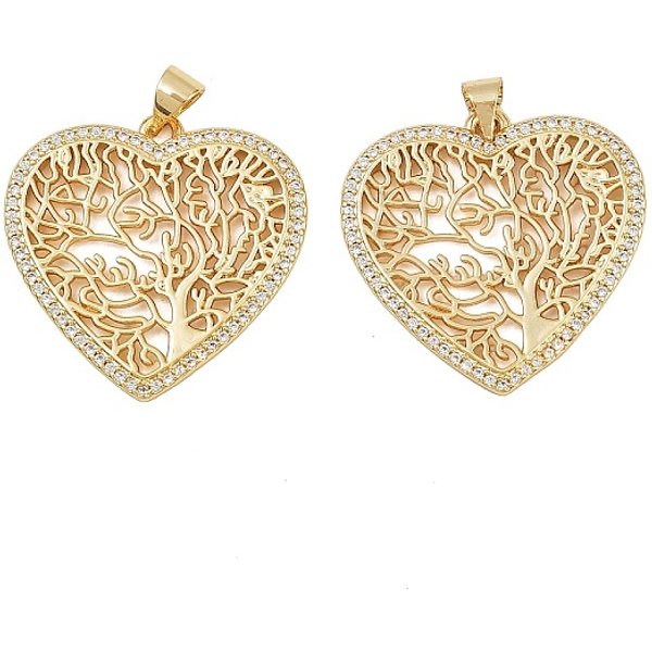 Brass Micro Pave Cubic Zirconia Pendants, Heart, Real 16K Gold Plated, 26X26.5X1.5Mm, Hole: 4.5X4Mm-image