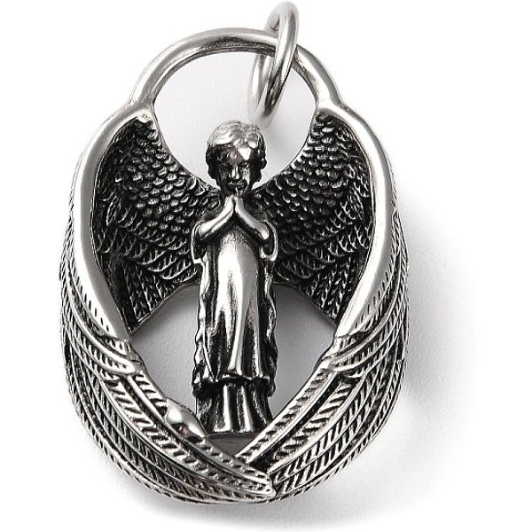 Placcatura ionica (ip) ciondoli in acciaio inossidabile 304, con anello di salto, fascino dell'angelo in preghiera, argento antico, 38x25.5x9mm, Foro: 6.5 mm