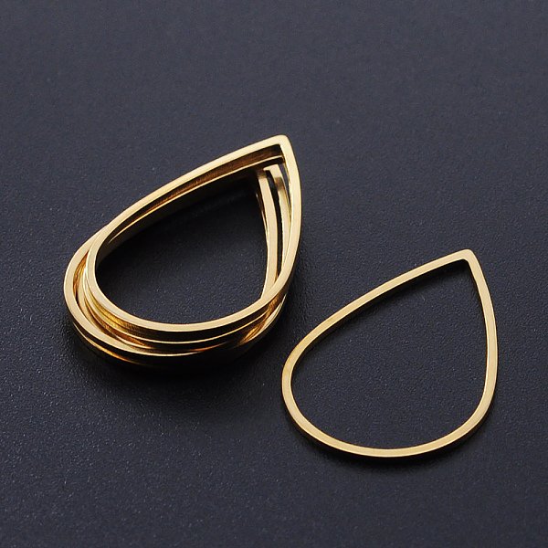 201 Anneaux De Liaison En Acier Inoxydable, Coupe Au Laser, Larme, Or, 26X17X1Mm, Taille IntéRieure: 23.5X15 Mm-image