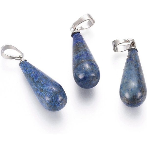 Pendentifs En Lapis Lazuli Naturel, Avec Chevilles En Laiton Couleur Platine, Larme, 27.5-29.5X10.5Mm, Trou: 3.5-9X3.5-4.5Mm-image
