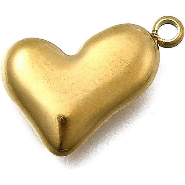 Pendentifs en acier inoxydable 304, cœur, placage ionique (ip), véritable 18k plaqué or, 14x16.5x4mm, Trou: 1.6mm